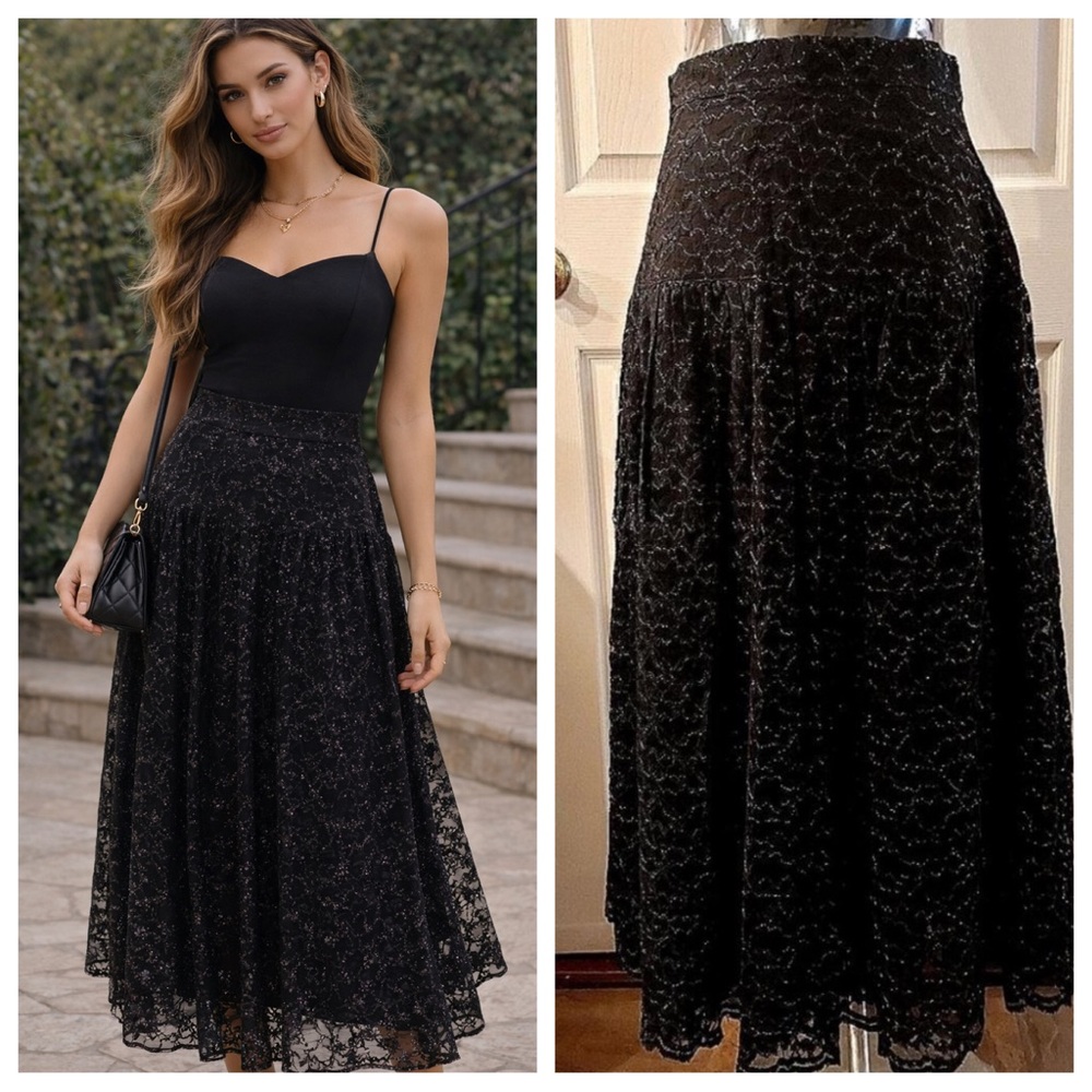 Simon Chang Black Lace Midi Skirt